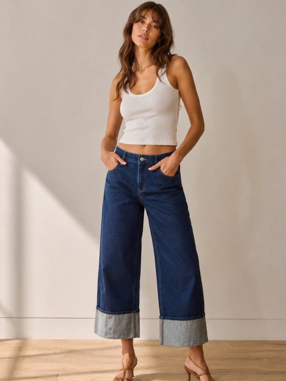 NWT Women's 14 High-Rise Wide Leg Cuff Crop Jeans - kate spade New York blue